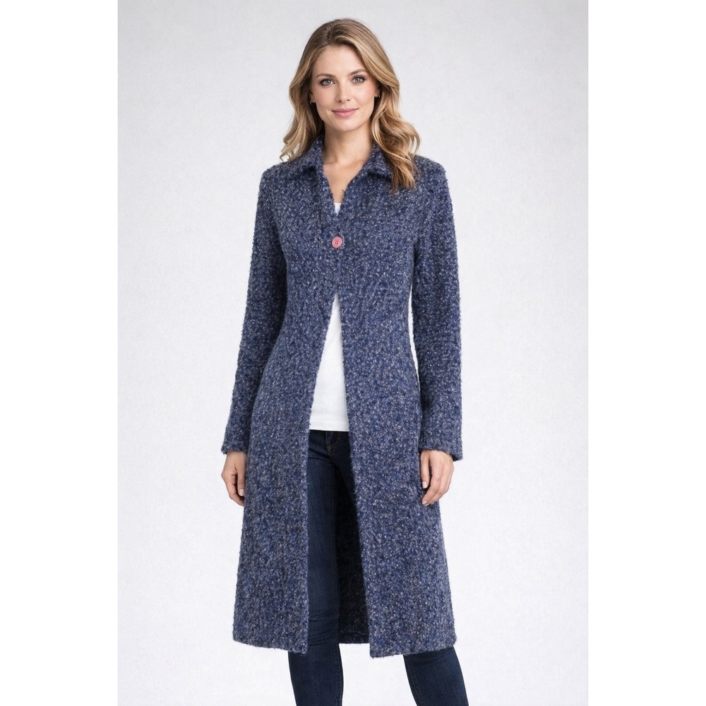 American Cruiser Longline Cardigan Womens XS/S Blue Boucle Knit Sweater Made USA